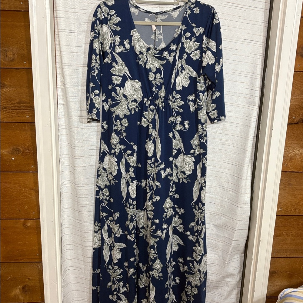 Floral Navy and White Maxi Dress